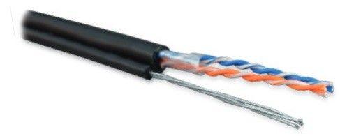 кабель витая пара u/utp кат.5 2 пары 24 awg ож solid с метал. тросом внешн. pe uutp2-c5-s24-sw-out-pe-bk-500 черн. (уп.500м) hyperline 236306 от BTSprom.by