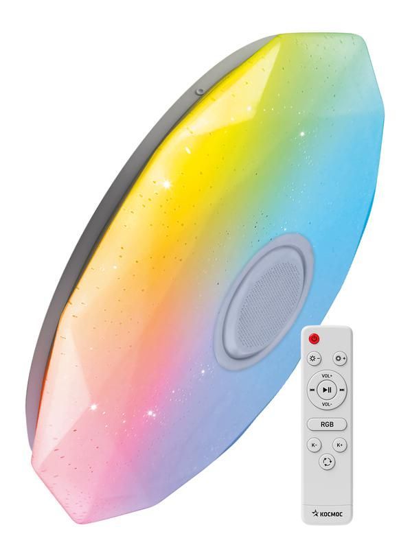 светильник светодиодный premium diamond-rgb 75вт 230в 3000-6500к 6000лм ip40 502х83мм настенно-потолочный управляемый с пультом ду с rgb подсветкой и bt колонкой космос ksdiamrgbmus75w от BTSprom.by