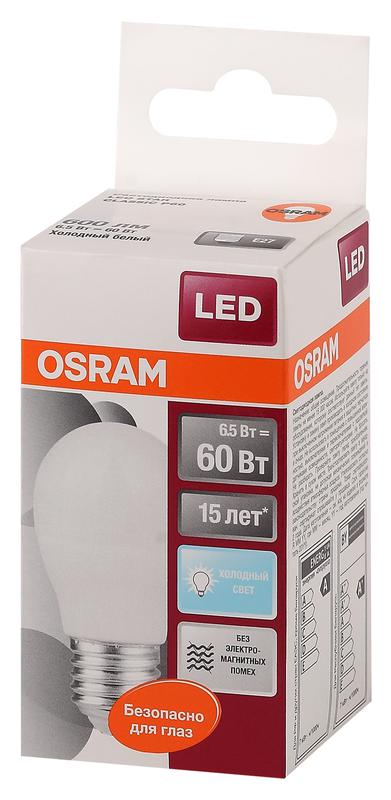 лампа светодиодная led star classic p 60 6.5w/840 6.5вт шар матовая 4000к нейтр. бел. e27 550лм 220-240в пластик. osram 4058075134324 от BTSprom.by