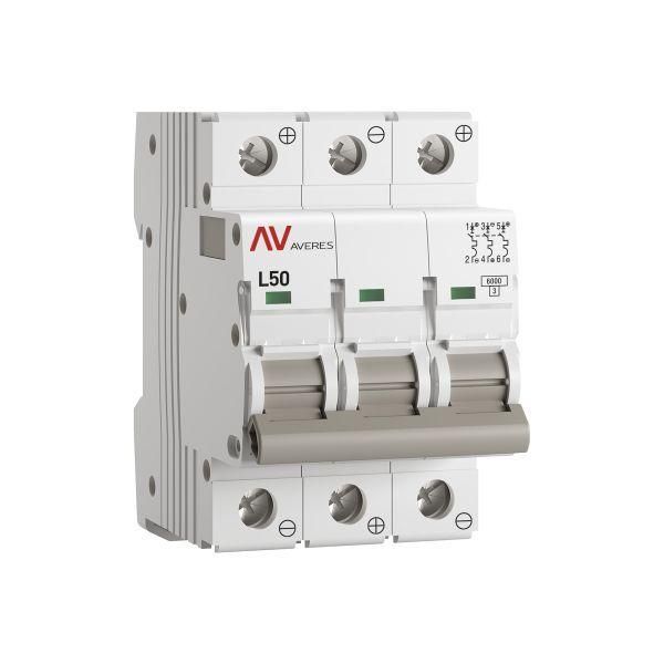 выключатель автоматический модульный 3п l 50а 6ка av-6 dc averes ekf mcb6-dc-3-50l-av от BTSprom.by