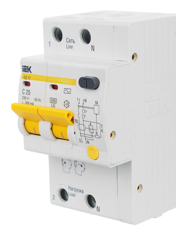  Выключатель автоматический дифференциального тока 2п C 25А 300мА тип AC 4.5кА АД-12 KARAT IEK MAD10-2-025-C-300 фото в каталоге от BTSprom.by