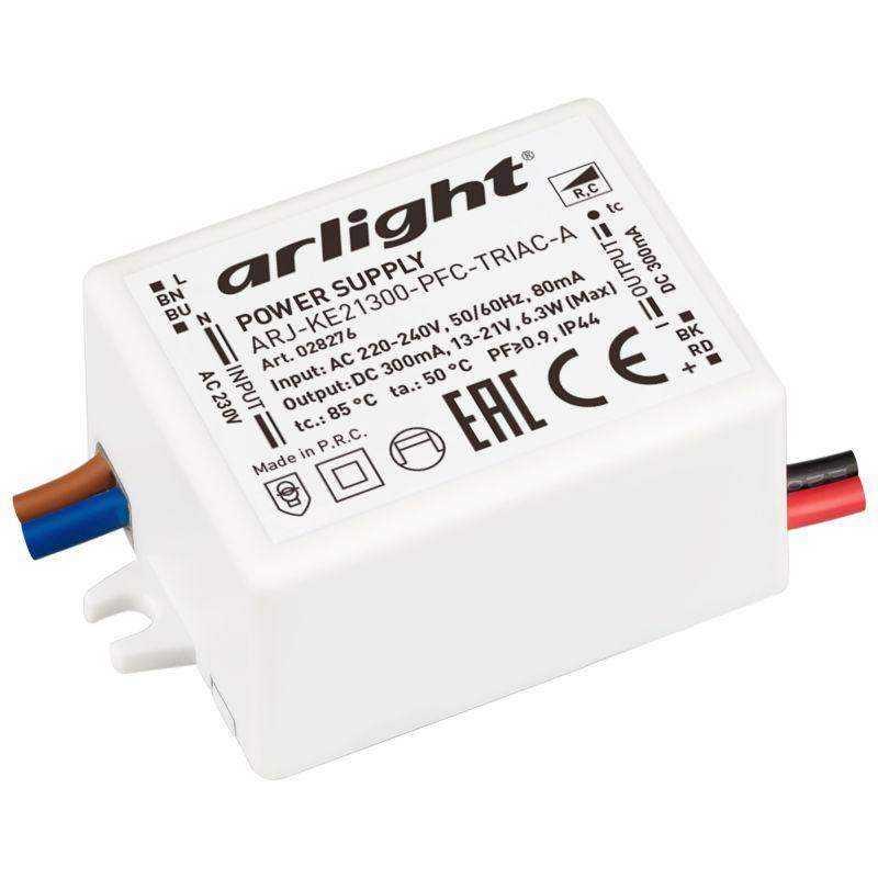 блок питания arj-ke21300-pfc-triac-a 6.3вт 300ма ip44 пластик 5 лет arlight 028276 от BTSprom.by