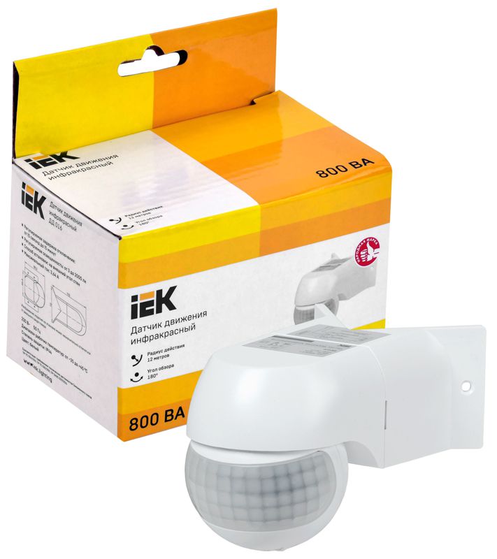  Датчик движения ДД 016 800Вт угол обз. 180град. 12м IP44 бел. IEK LDD11-016-800-001 фото в каталоге от BTSprom.by