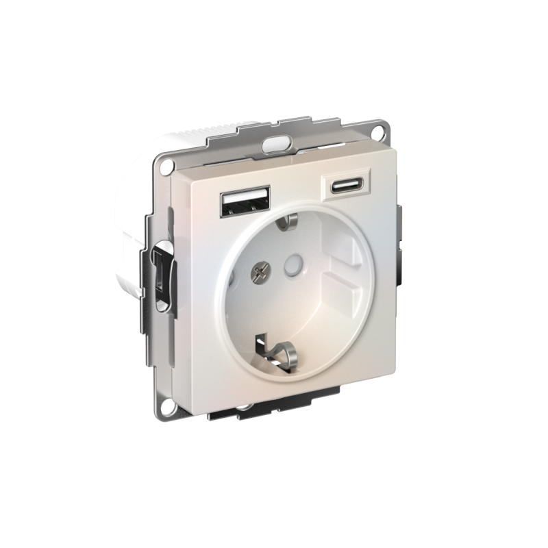 розетка atlasdesign 16а с 2-мя заряд. устройствами usb тип a+c 5в/2.4а 2х5в/1.2а механизм жемчуж. se atn000432 от BTSprom.by