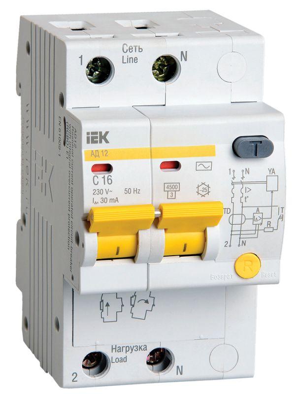 выключатель автоматический дифференциального тока 2п c 16а 30ма тип ac 4.5ка ад-12 iek mad10-2-016-c-030 от BTSprom.by