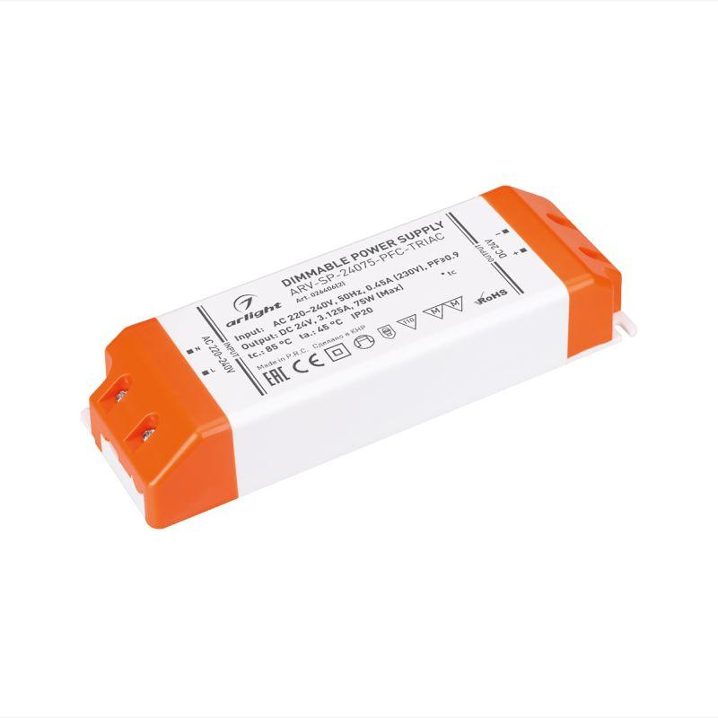 блок питания arv-sp-24075-pfc-triac (24в 3.1а 75вт) ip20 пластик arlight 026406(2) от BTSprom.by