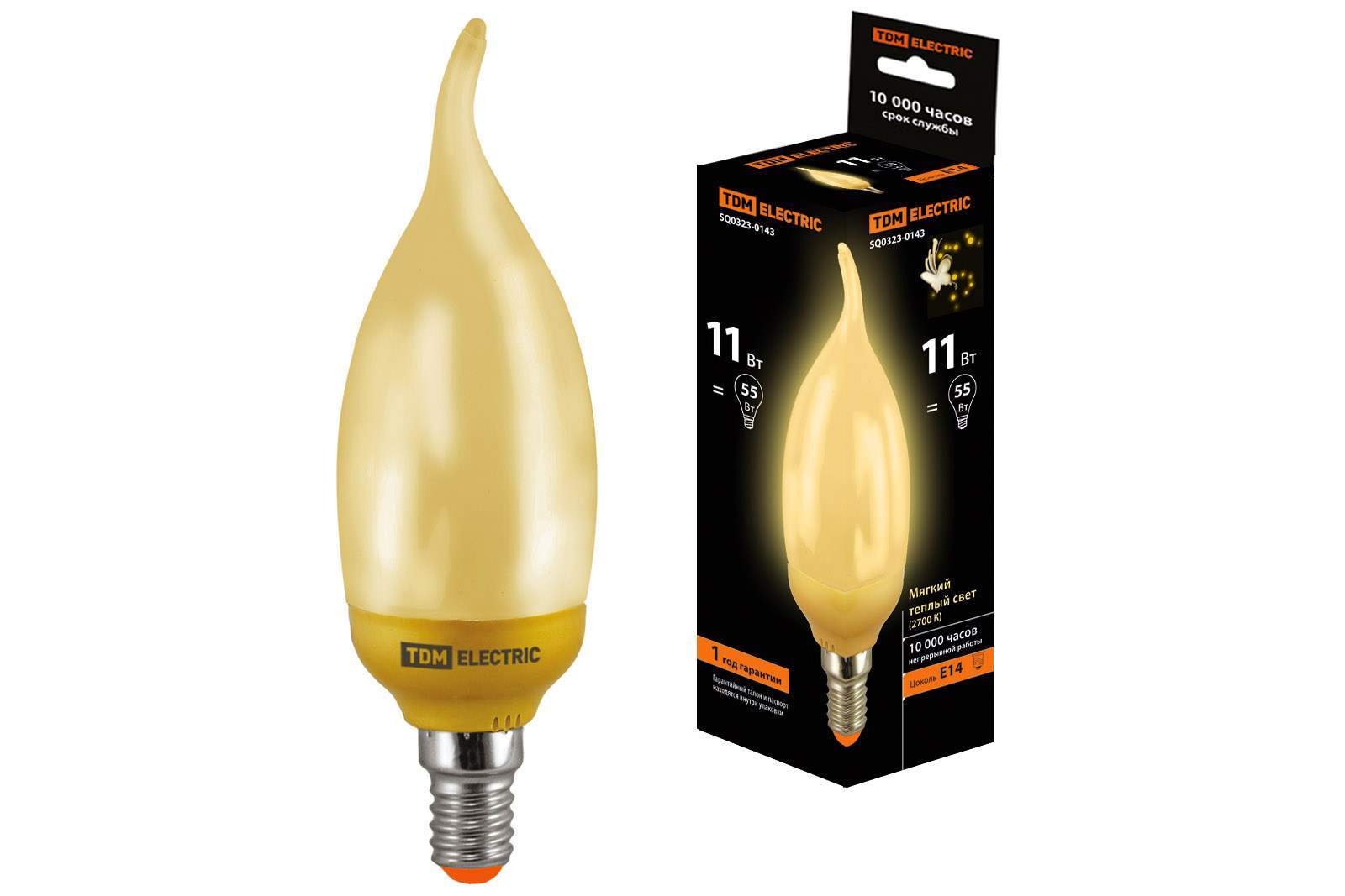 лампа энергосберегающая клл-сgw-11 вт-2700 к–е14 tdm (золотая свеча на ветру) (mini) от BTSprom.by
