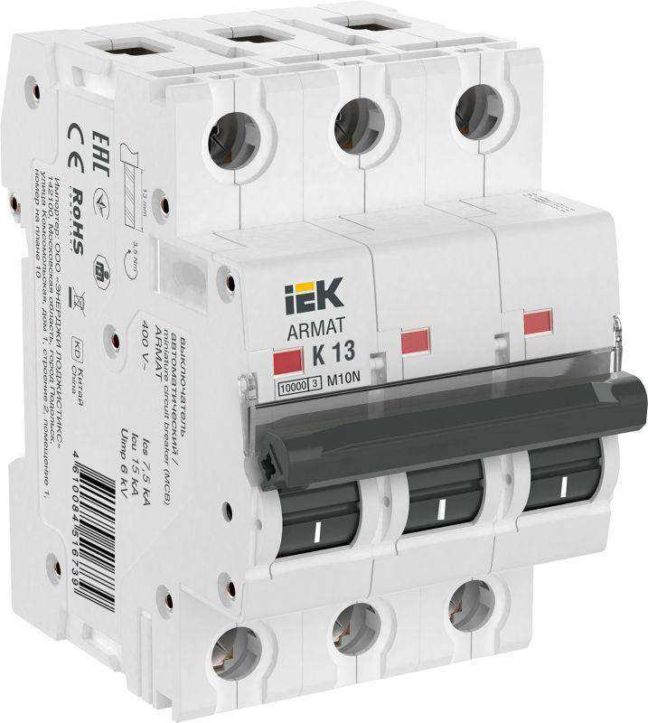 выключатель автоматический модульный 3п k 13а m10n armat iek ar-m10n-3-k013 от BTSprom.by