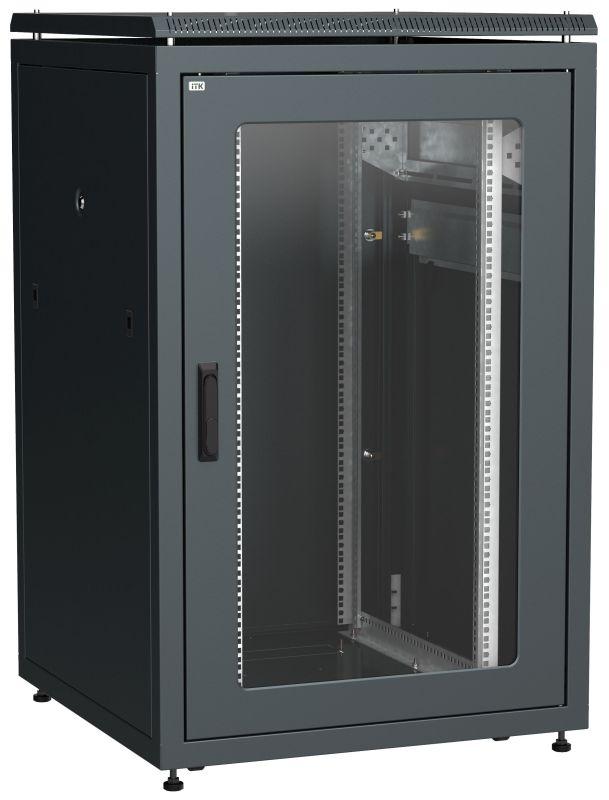 шкаф сетевой linea n 24u 800х800мм стекл. передняя дверь задняя металлическая черн. itk ln05-24u88-gm от BTSprom.by