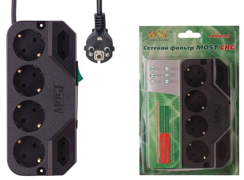 удлинитель с сетевым фильтром 6х2м сrg черн. (коробка) most 633401 от BTSprom.by
