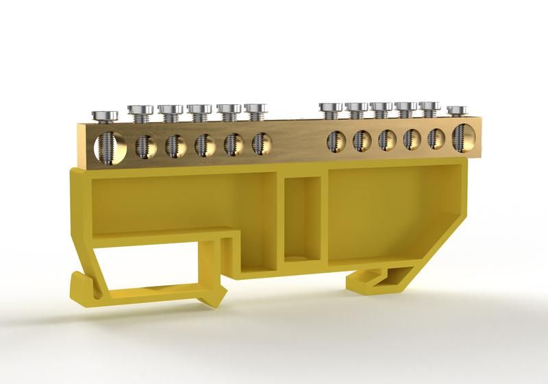 шина pe "земля" на din-изоляторе 6х9мм 12 отвер. латунь tokov electric tke-bcb-69-12-din/pe от BTSprom.by
