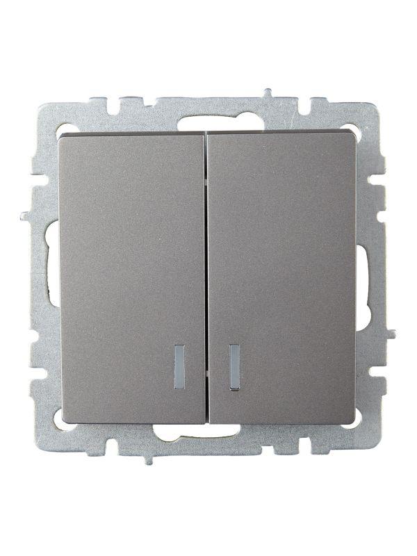  Выключатель 2-кл. СП BRITE ВС10-2-1-БрС 10А с индик. механизм сталь IEK BR-V20-1-10-K46 фото в каталоге от BTSprom.by