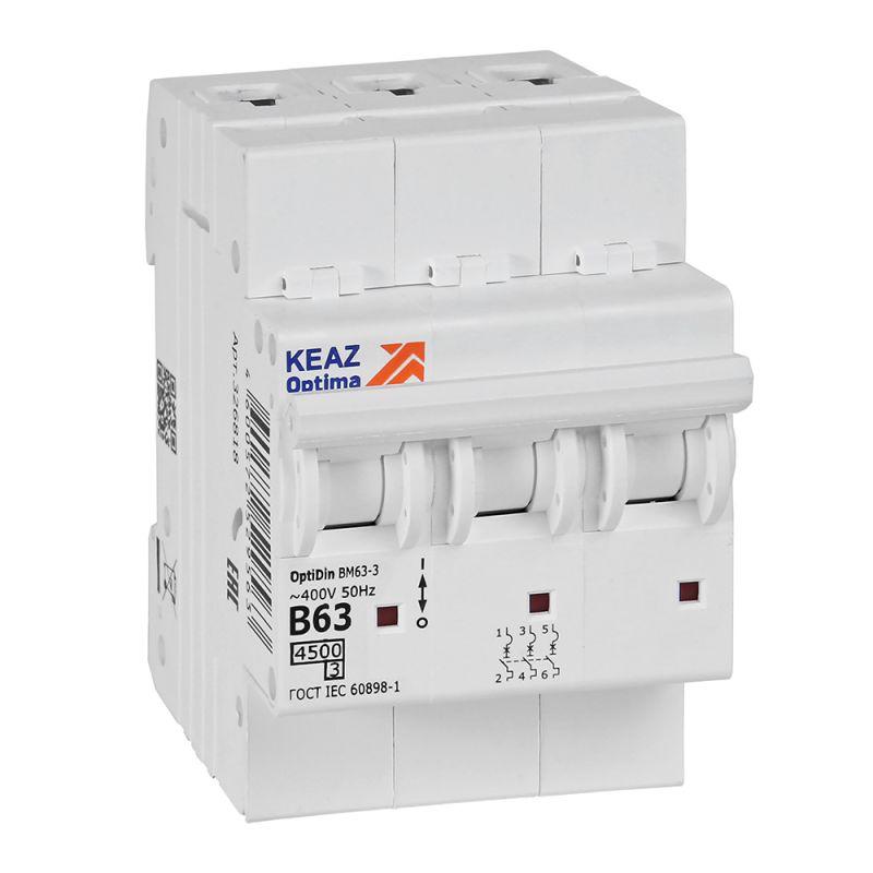 выключатель автоматический модульный optidin bm63-3b63-4.5-ухл3 кэаз 329525 от BTSprom.by