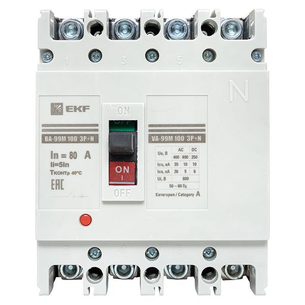  Выключатель автоматический 4п 100/80А 5In 35кА ВА-99М PROxima EKF mccb99-4P5In100-80m фото в каталоге от BTSprom.by
