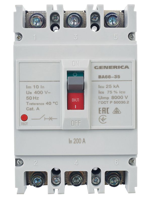  Выключатель автоматический 3п 200А 25кА ВА66-35 GENERICA SAV30-3-0200-G фото в каталоге от BTSprom.by