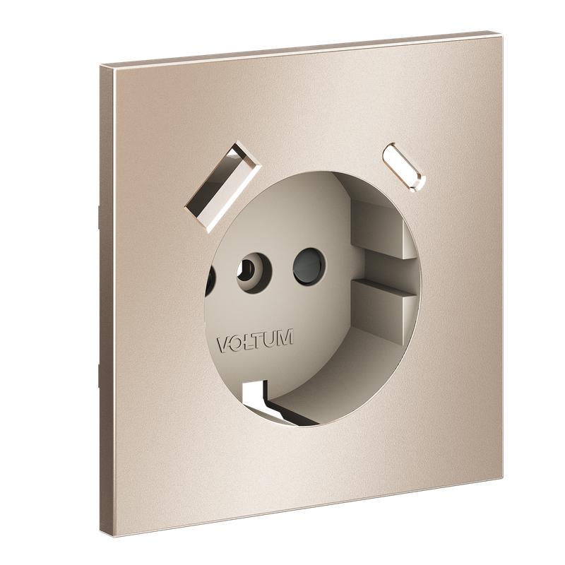 накладка для розетки с заземлением и защитными шторками с usb a+c s70 metal платина voltum vlsm001010 от BTSprom.by