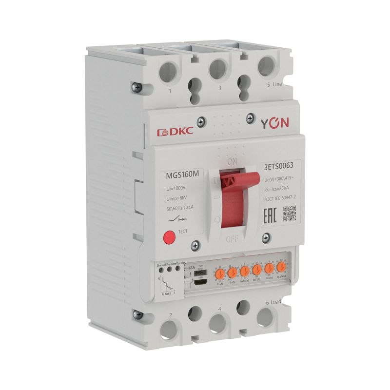 выключатель автоматический 3п 5-63а 25ка mgs160m 2с электронным расцепителем ets в литом корпусе yon mgs160m-3ets0063 от BTSprom.by
