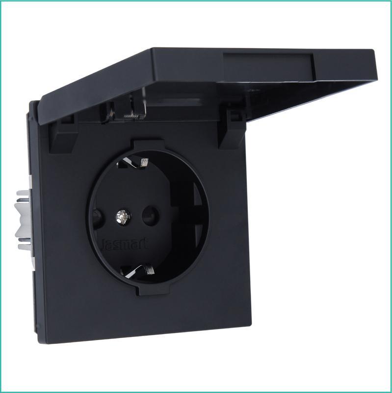 розетка 1-м сп fd shuko 16а ip20 с заземл. защ. шторки с крышкой механизм черн. матов. soft touch jasmart fd5505pbm от BTSprom.by