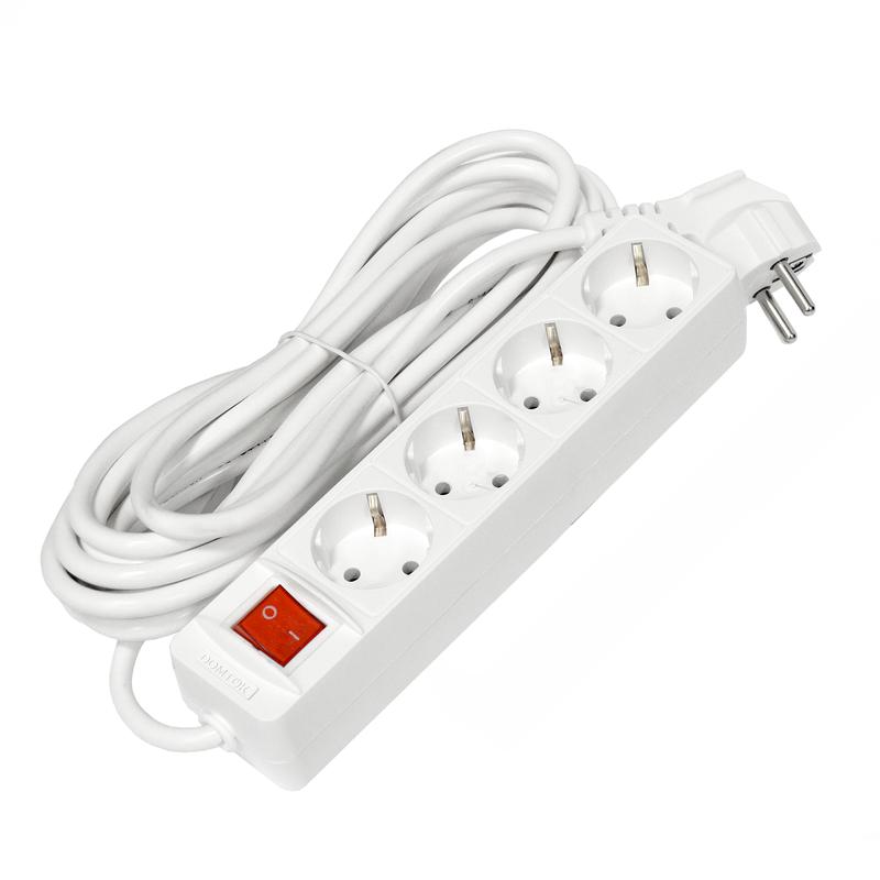 удлинитель 4х5м с заземл. 16а ip20 3х1 с выкл. бел. domtok 2500 от BTSprom.by