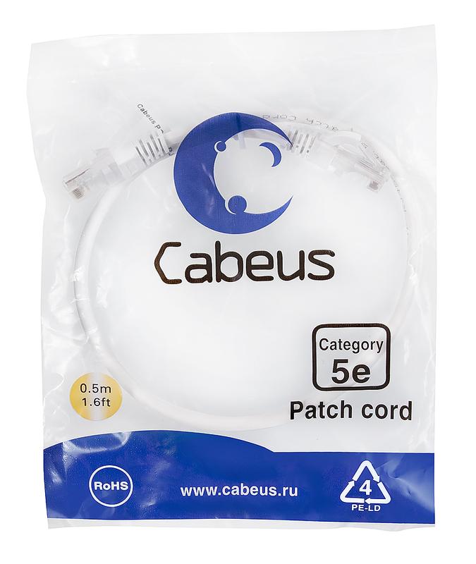 патч-корд u/utp кат.5e pc-utp-rj45-cat.5e-0.5m-wh-lszh 2хrj45/8p8c неэкранир. lszh 0.5м бел. cabeus 9488c от BTSprom.by