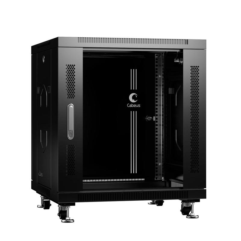 шкаф монтажный телекоммуникационный напольный sh-05c-12u60/60-bk 19дюйм для распред. и серверн. оборудования 12u 600х600х730мм передн. стеклян. и задн. сплошн. метал. двери ручка с замком черн. (ral 9004) cabeus 8554c от BTSprom.by