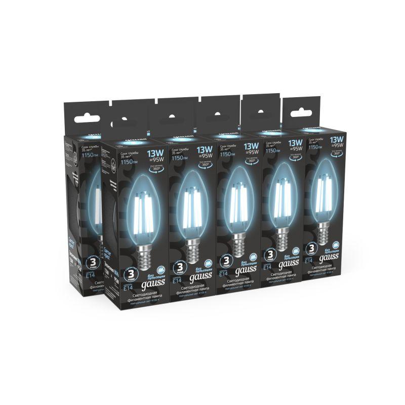 Лампа светодиодная филаментная Black Filament 13Вт свеча 4100К нейтр. бел. E14 1150лм GAUSS 103801213 фото в каталоге от BTSprom.by