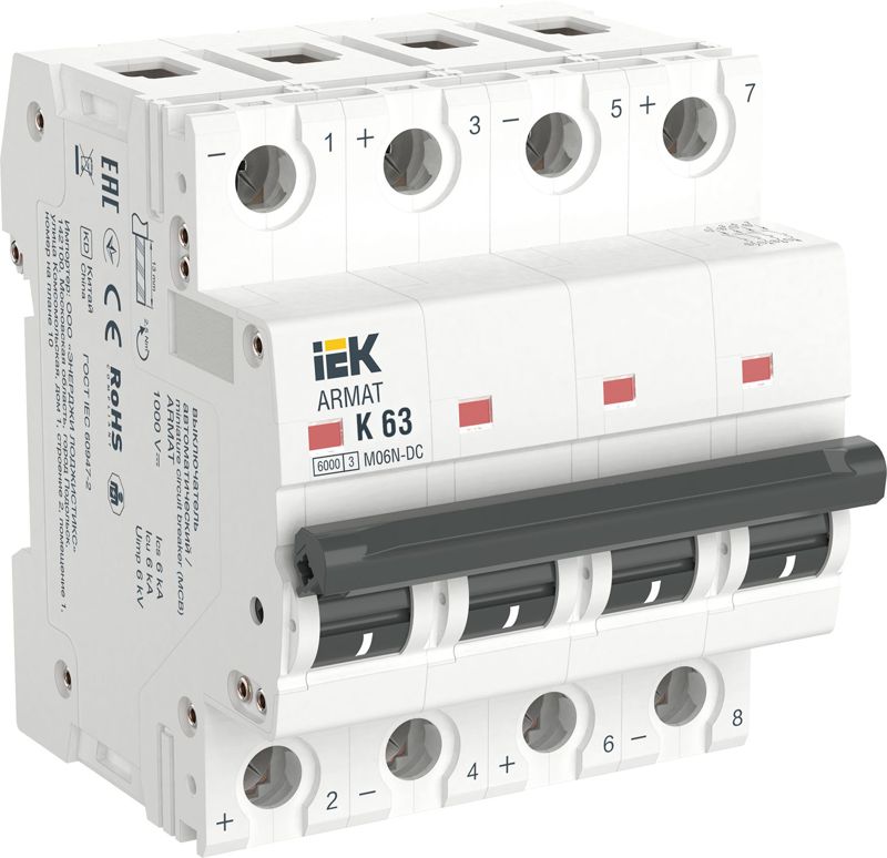 выключатель автоматический модульный 4п k 63а m06n-dc armat iek ar-m06n-4-k063dc от BTSprom.by