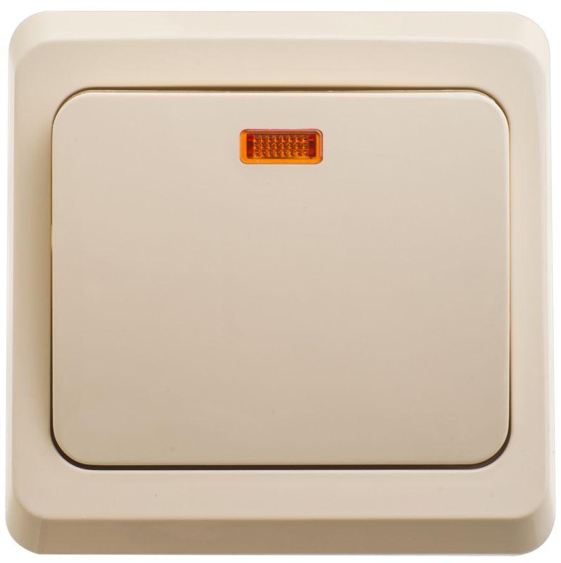  Выключатель кнопочный 1-кл. СП Этюд 10А IP20 с подсветкой с самовозвратом крем. SE KC10-002K фото в каталоге от BTSprom.by