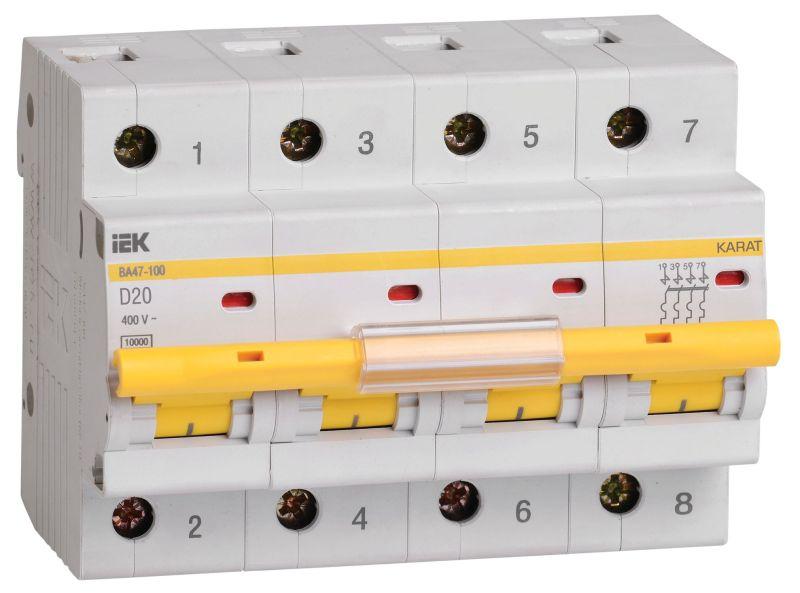 выключатель автоматический модульный 4п d 20а 10ка ва47-100 karat iek mva40-4-020-d от BTSprom.by