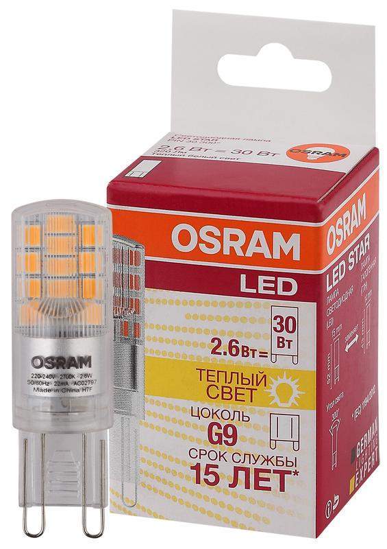 лампа светодиодная led star pin30 2.6w/827 (замена 30вт) 2.6вт 2700к тепл. бел. g9 320лм 220-240в прозр. пласт. osram 4058075056688 от BTSprom.by