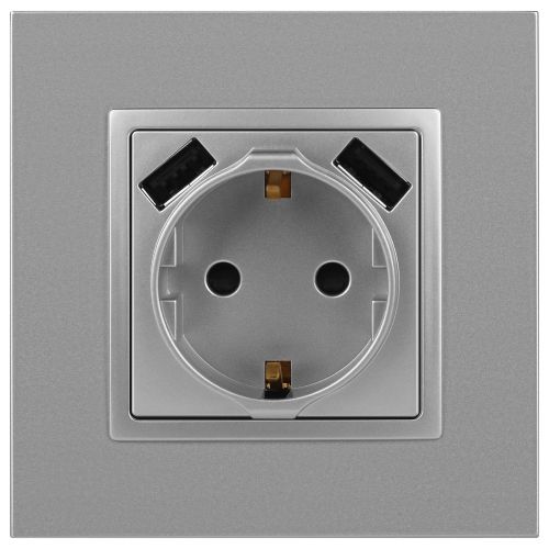  Розетка 16А 250В 2P+E с 2хUSB 5В-3А защ. шторки Elegance алюм. 14-4109-03 ЭРА Б0047869 фото в каталоге от BTSprom.by