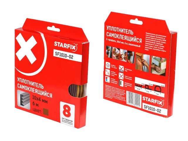 уплотнитель "e" коричневый 10х4мм 6м (сдвоенный профиль 2х3м) starfix sf1010-02 от BTSprom.by
