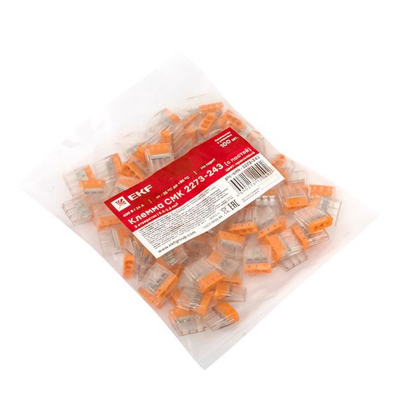  Клемма строительно-монтажная СМК 2273-243 3-проводная 0.5-2.5кв.мм с пастой (уп.100шт) PROxima EKF plc-smk-2273-243 фото в каталоге от BTSprom.by