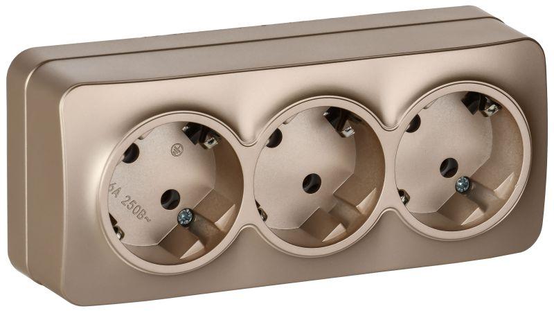 розетка 3-м оп glory рс23-3-хшм 16а с заземл. без защ. шторок шампань матов. iek erh31-k37m-16 от BTSprom.by