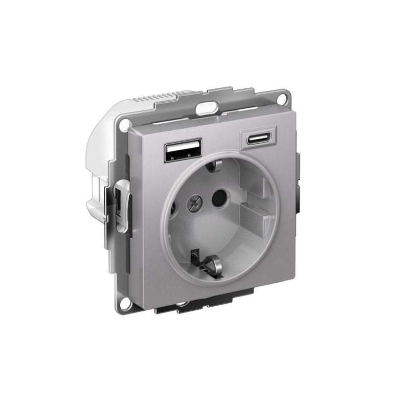 розетка atlasdesign 16а с 2-мя заряд. устройствами usb тип a+c 5в/2.4а 2х5в/1.2а механизм алюм. se atn000332 от BTSprom.by