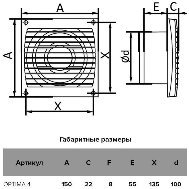 вентилятор вытяжной осевой 100мм бел. auramax optima 4 от BTSprom.by