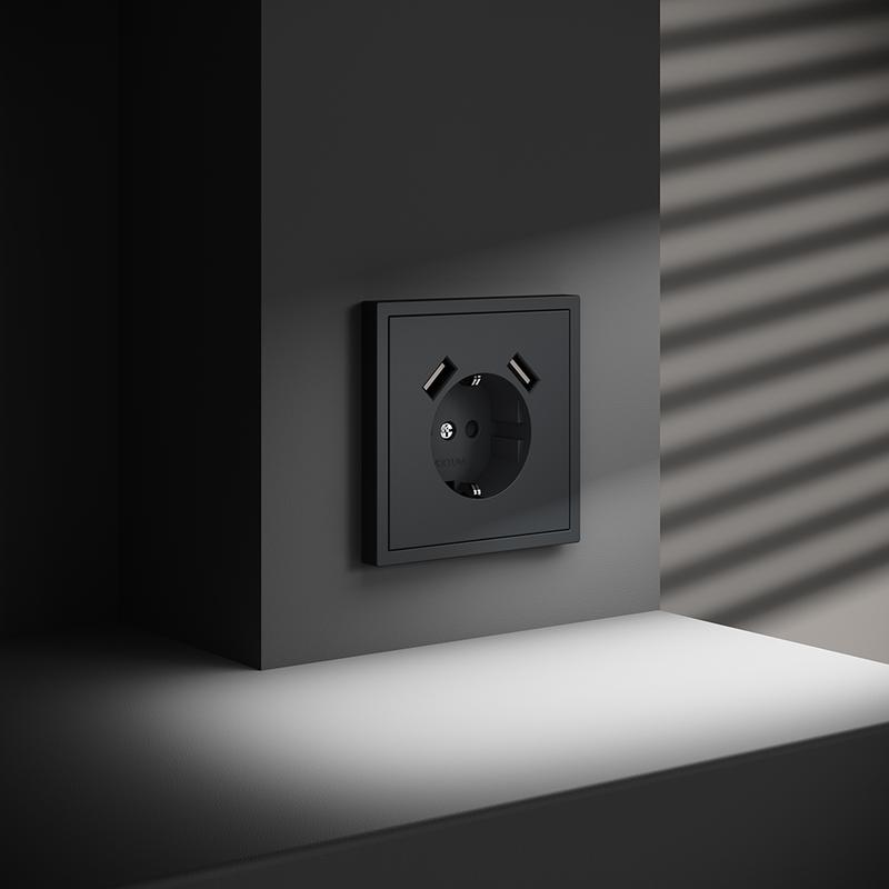  Розетка 1-м СП S70 16А с USB A+A с заземл. защ. шторки механизм графит Voltum VLS040407 фото в каталоге от BTSprom.by