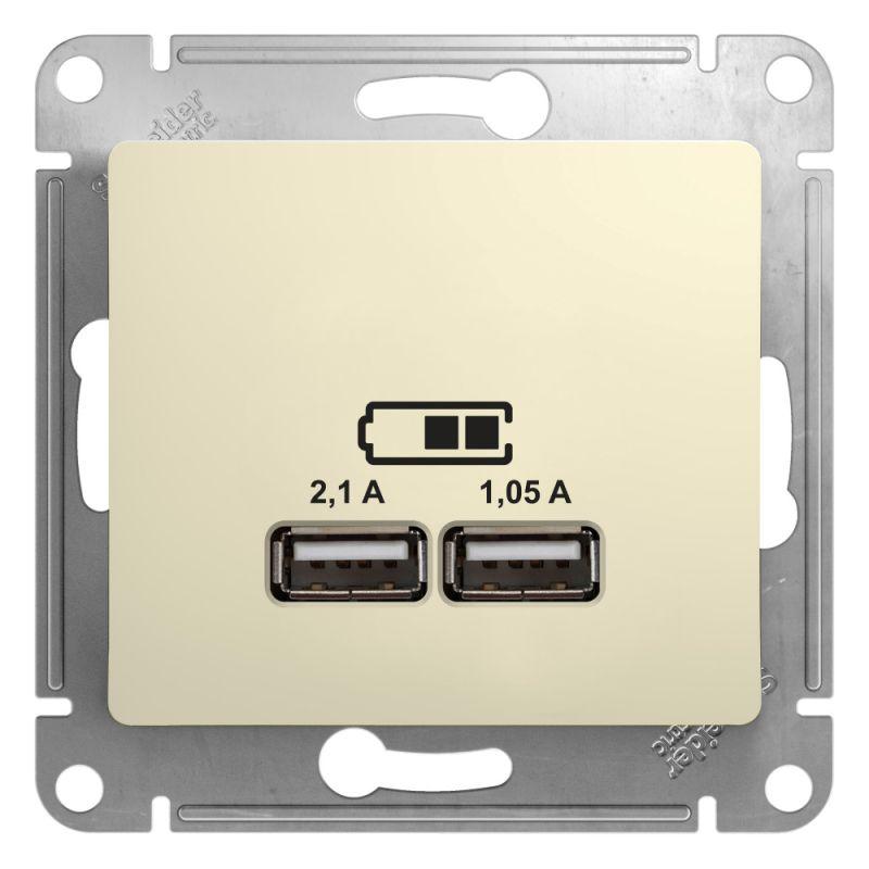 розетка usb 2-м сп glossa тип a+a 5в/2.1а 2х5в/1.05а механизм беж. se gsl000233 от BTSprom.by