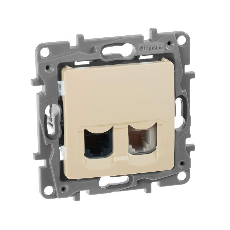 розетка компьютерная + телефонная 2-м сп etika rj45 + rj11 кат.5e utp механизм сл. кость iek 672352 от BTSprom.by