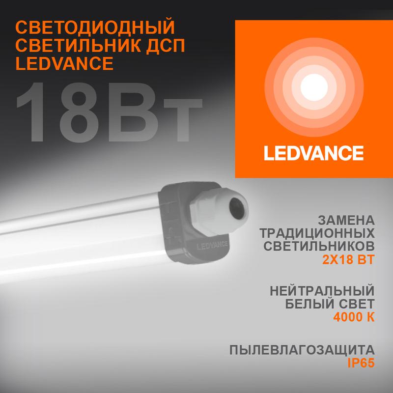 светильник светодиодный дсп-18вт 4000k 1890лм ip65 0.6м eco class серый ledvance 4058075622562 от BTSprom.by