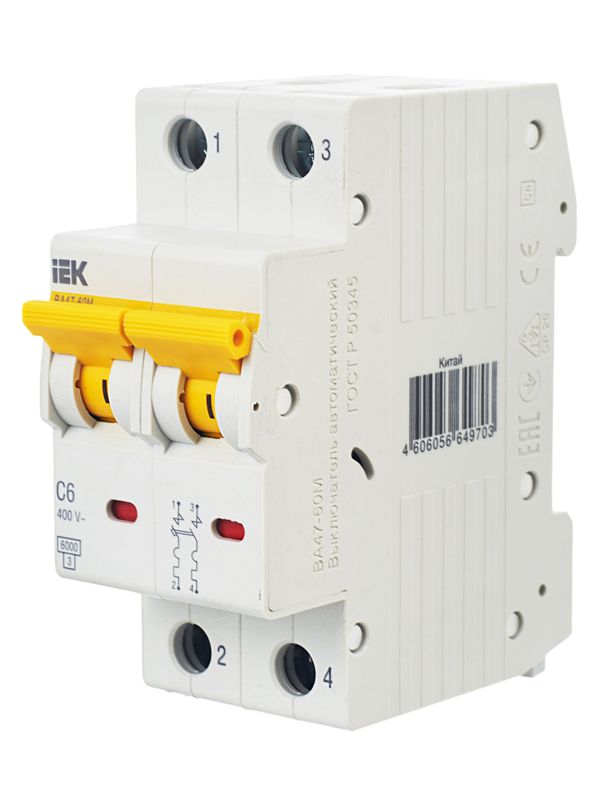  Выключатель автоматический модульный 2п C 6А 6кА ВА47-60M KARAT IEK MVA31-2-006-C фото в каталоге от BTSprom.by