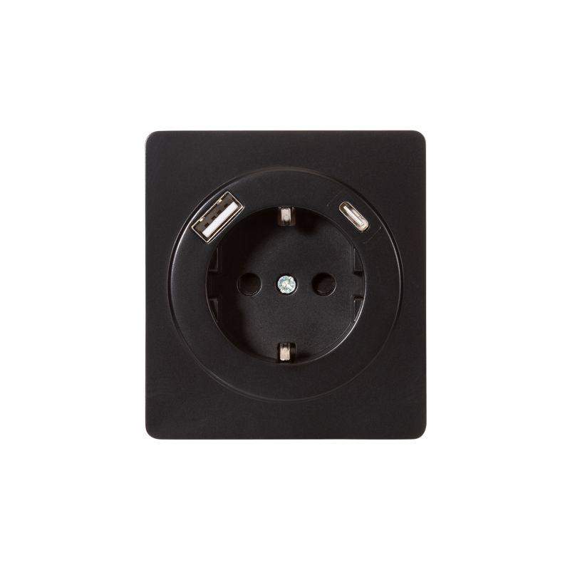 розетка 1-м сп round miele 16а с заземл. защ. шторки с usb a+c быстрой зарядки 5в/3а оникс kranz kr-78-0704-3 от BTSprom.by