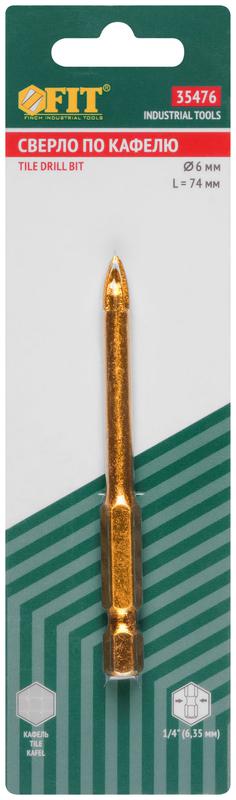  Сверло по кафелю 4 режущие кромки титан. покрытие U-хвостовик под биту 6х74мм FIT 35476 фото в каталоге от BTSprom.by
