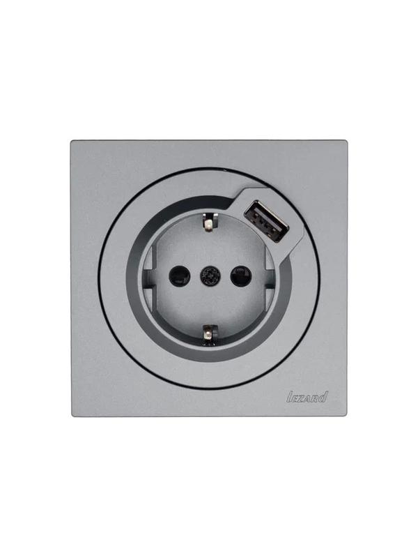  Розетка 1-м СП OSEN с заземл. + USB разъем механизм сер. матов. LEZARD 743-7488-181 фото в каталоге от BTSprom.by