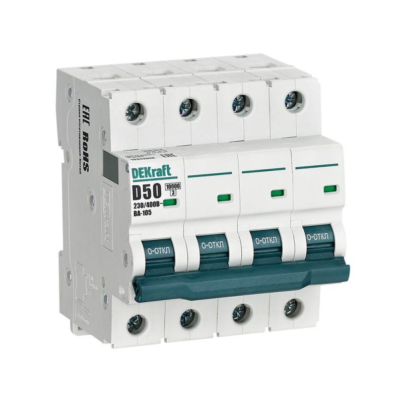 выключатель автоматический модульный 4п d 50а 10ка ва-105 dekraft 13242dek от BTSprom.by
