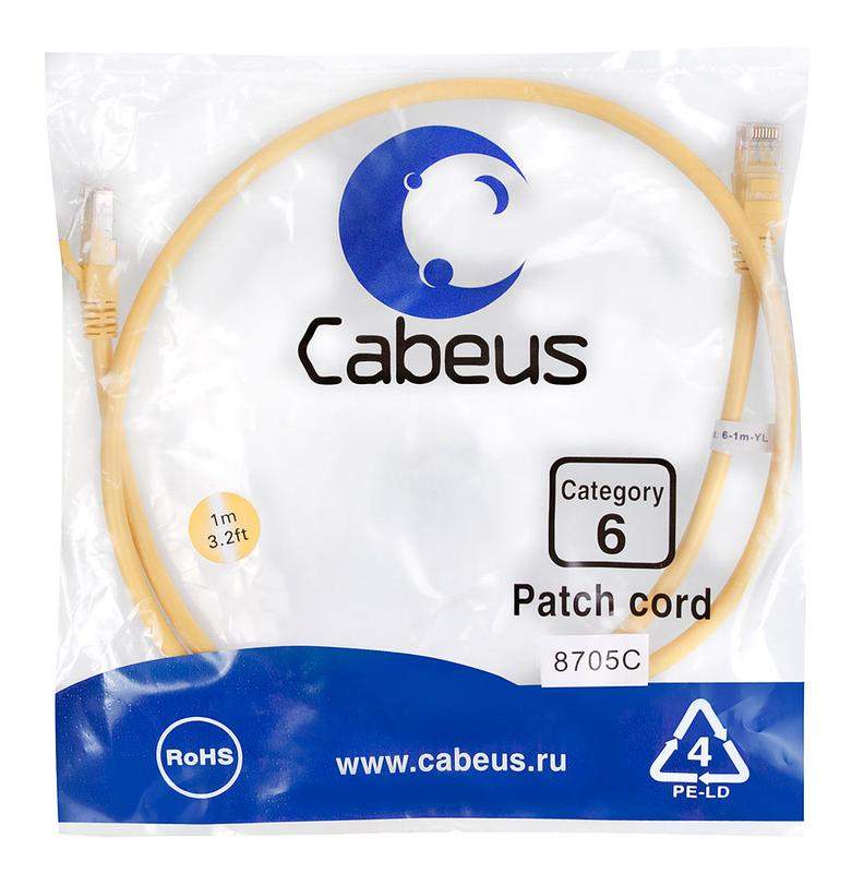 патч-корд u/utp кат.6 pc-utp-rj45-cat.6-1m-yl 2xrj45/8p8c неэкранир. pvc 1м желт. cabeus 8705c от BTSprom.by
