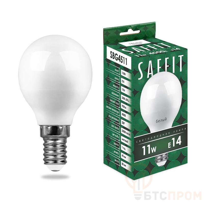 Лампа светодиодная 11Вт 230В E14 4000К G45 SBG4511 SAFFIT 55138 фото в каталоге от BTSprom.by  Лампа светодиодная 11Вт 230В E14 4000К G45 SBG4511 SAFFIT 55138 фото в каталоге от BTSprom.by