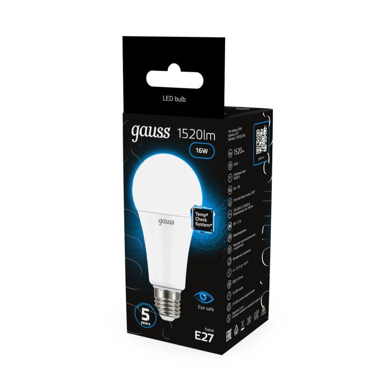 Лампа светодиодная Black 16Вт A60 грушевидная 6500К холод. бел. E27 1470лм GAUSS 102502316 фото в каталоге от BTSprom.by