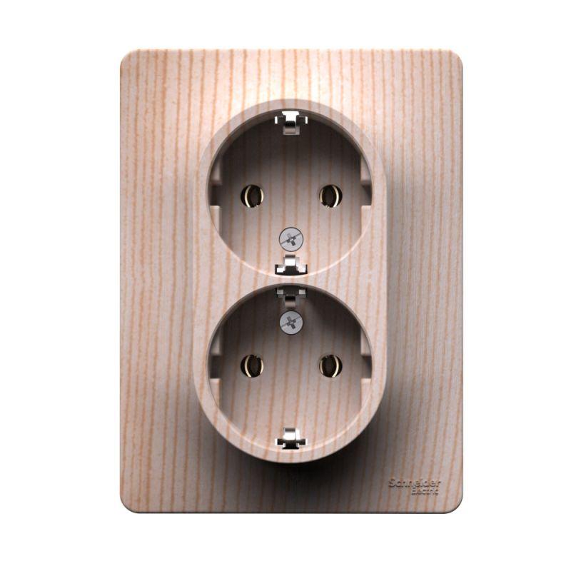 розетка двойная glossa 16а с заземл. в сборе сосна se gsl001524 от BTSprom.by