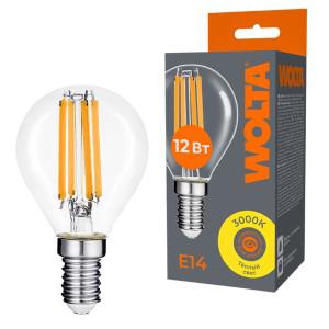 лампа светодиодная filament g45 12вт шар прозрачная 3000к e14 1050лм wolta wf-g45-12w3ke14 от BTSprom.by